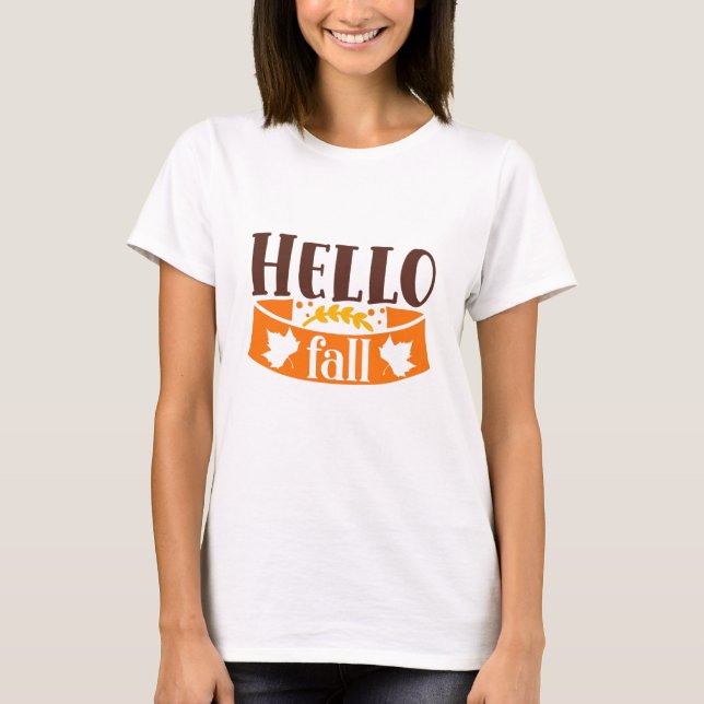 Camiseta Alô Fall Cute Girning Typografia Autumn Cote (Frente)