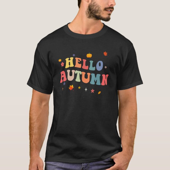 Camiseta Alô Outono Alô Queda Retro Groovy outono outono ou (Frente)