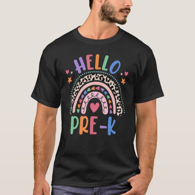Camiseta Alô Pré-K Grau Leopard Boho Rainbow 1rua Dia De (Frente)
