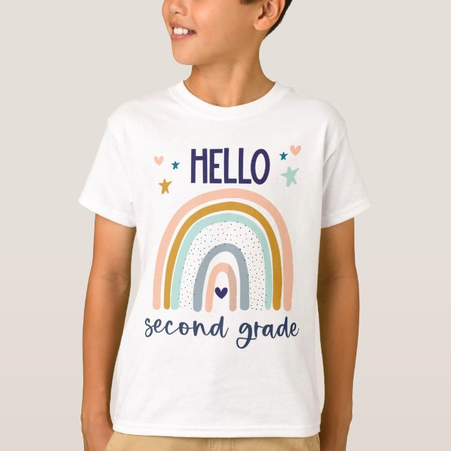 Camiseta Alô, segunda classe, retrô Rainbow Cute para Profe (Frente)
