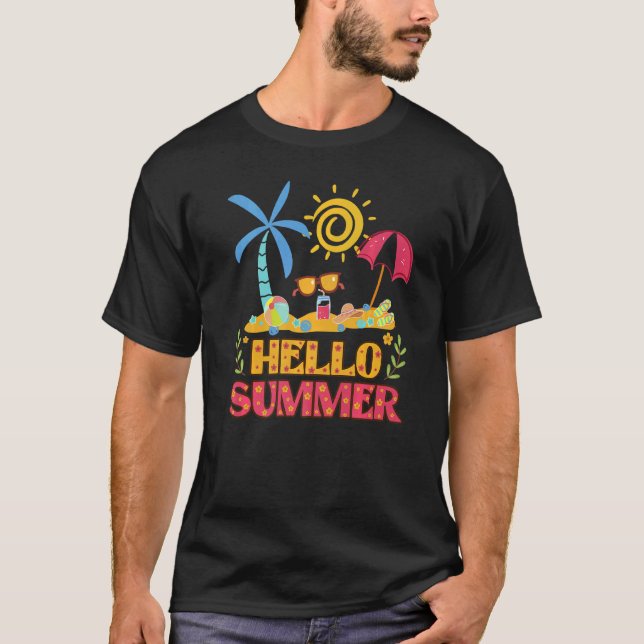 Camiseta Alô Summer Beach Vacing Glass Palm And Sun (Frente)