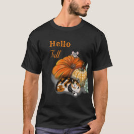 Camiseta Alô, T-shirt de outono com gato e rato Whimsical
