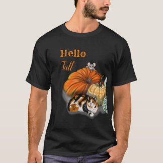 Camiseta Alô, T-shirt de outono com gato e rato Whimsical