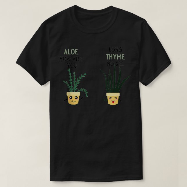Camiseta Aloe, como estão os teus amigos, potes de plantas, (Frente do Design)