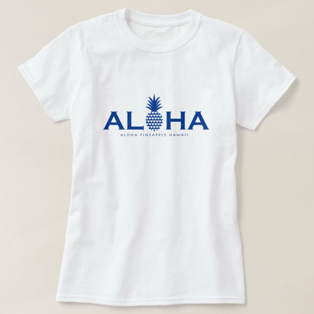 Camiseta alohaパイナップル ブルーロゴ(heart） (Frente do Design)