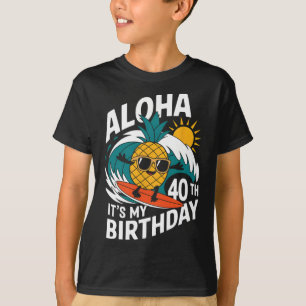 Camiseta Aloha 40º Aniversário Havaí Abacaxi Surfe Trópico