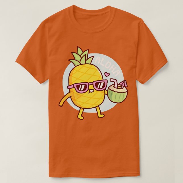 Camiseta Aloha Abacaxi Cuja Espinha De Sol E Coco (Frente do Design)