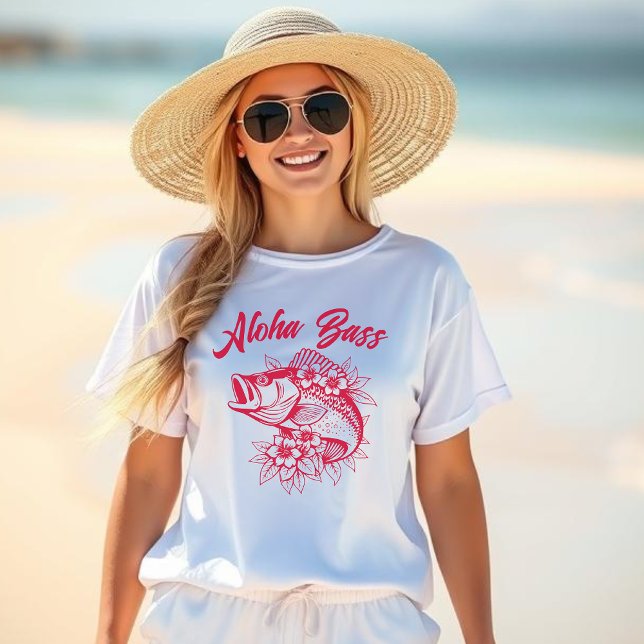 Camiseta Aloha Bass-Fish Style-Cherry Red (Aloha Bass, Hawaiian, Fisherman Core Style, Tropical Flowers, Beach t shirt, summer t shirt, Cherry)