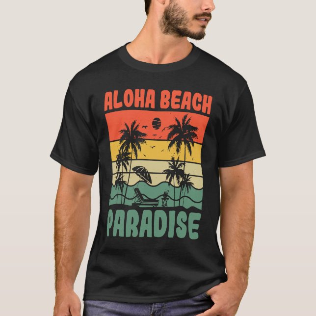 Camiseta Aloha Beach Paradise Ocean Tropical Summer Vacatio (Frente)