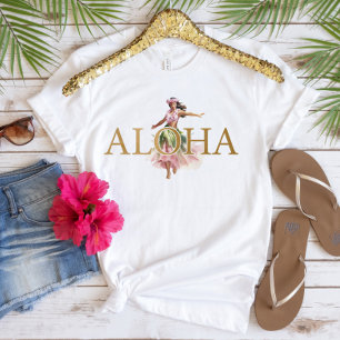Camiseta Aloha Dancer de Hula em Aquarela Dourada 