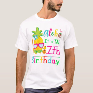 Camiseta Aloha É a minha 7 Birthday Hawaii Second Girls Lua