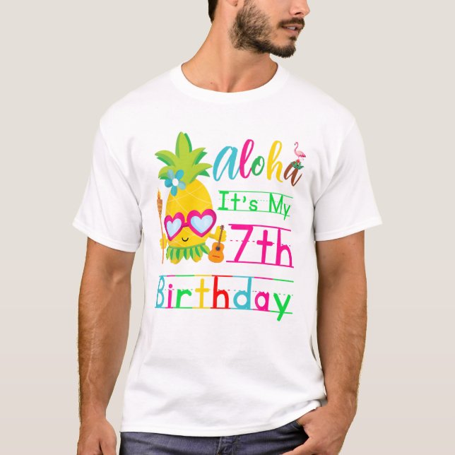Camiseta Aloha É a minha 7 Birthday Hawaii Second Girls Lua (Frente)