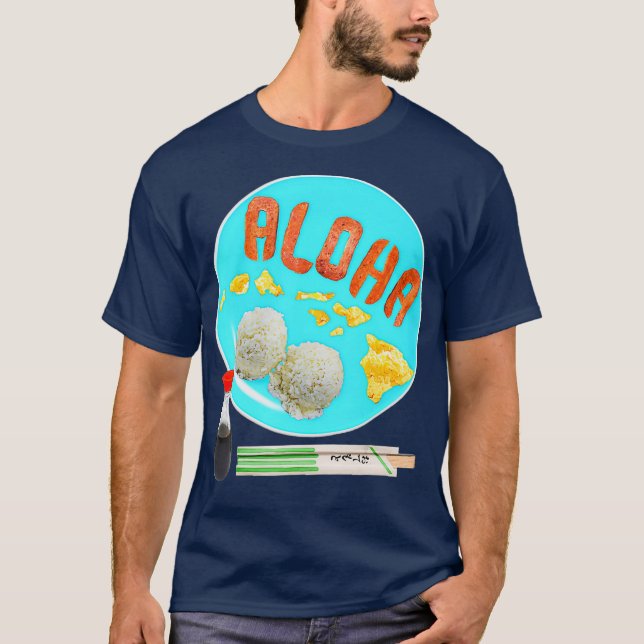 Camiseta Aloha Eggs Spam Rice Shoyu Chopsticks Café da manh (Frente)
