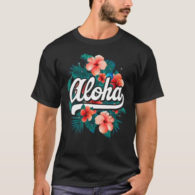 Camiseta Aloha Flowers Hawaiian  Hawaii Beach Luau Party (Frente)