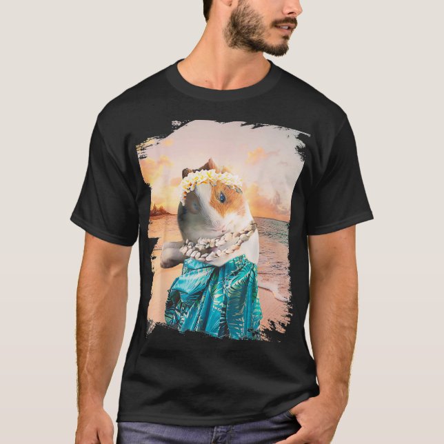 Camiseta Aloha Guiné Pig Na Praia Havaiana (Frente)