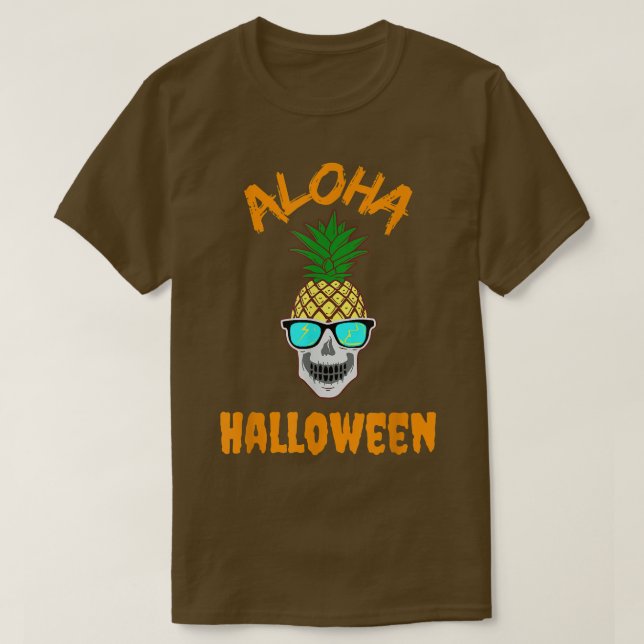 Camiseta Aloha Halloween Legal Pineapple Skeleton w Sunglas (Frente do Design)