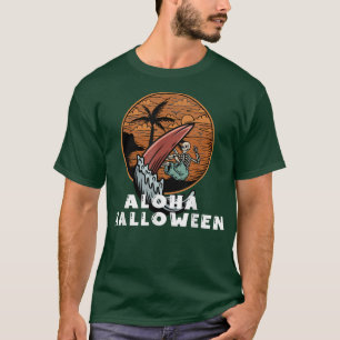 Camiseta Aloha Halloween Skeleton surfando no Hallowee Hava
