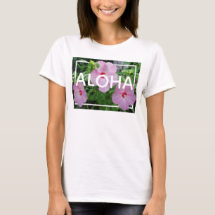Camiseta Aloha Havaí Hibisco Rosa Tropical Floral 