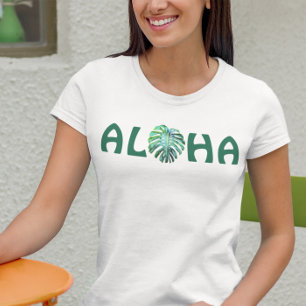 Camiseta Aloha Havaiano Folha Monstera Havaí Tropical