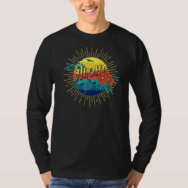 Camiseta Aloha Hawaiai Island Sea Turtle Flowers Aloha Haw (Frente)