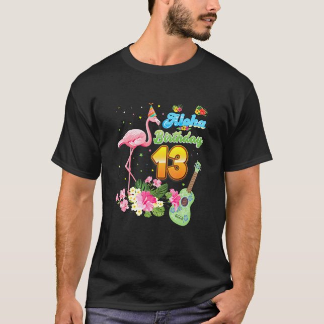 Camiseta Aloha Hawaii 13 Birthday, 13 anos Flamingo H (Frente)