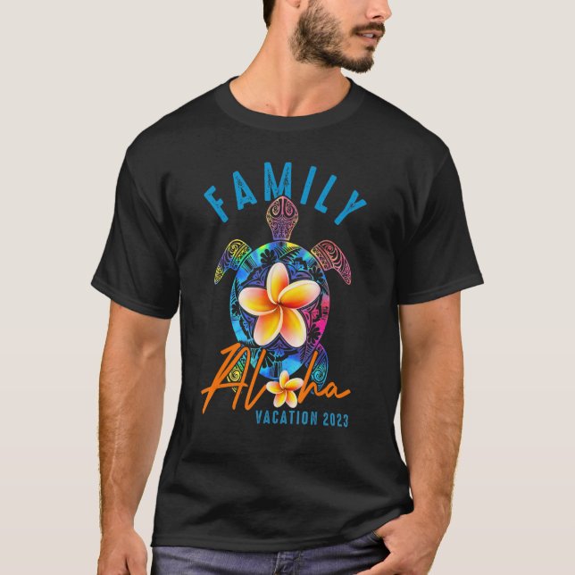 Camiseta Aloha Hawaii 2023 Família Tema Tie Dye Sea Turtle (Frente)
