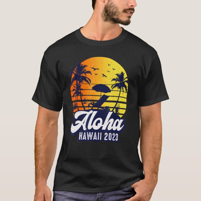 Camiseta Aloha Hawaii 2023 Hawaiian Sunset Beach Retro (Frente)