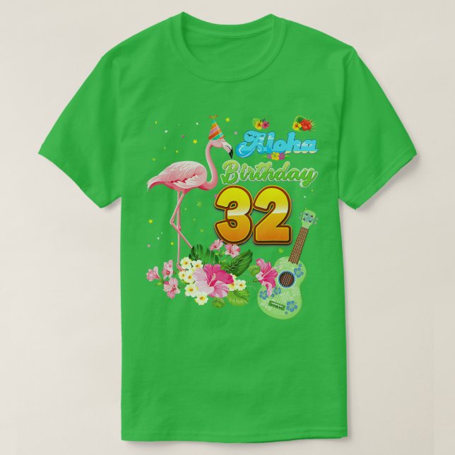 Camiseta Aloha Hawaii 32º aniversário Flamingo H, 32 anos (Frente do Design)