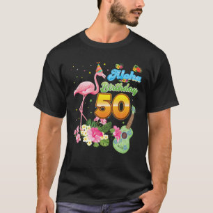 Camiseta Aloha Hawaii 50º Aniversário 50 Anos Flamingo H