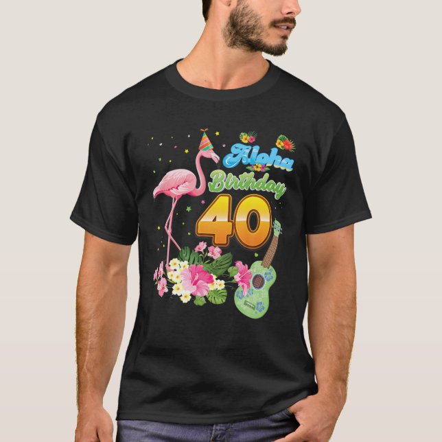 Camiseta Aloha Hawaii aniversário de 40 anos 40 Anos Flamin (Frente)