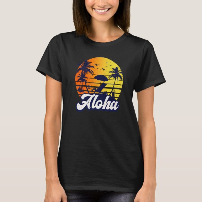 Camiseta Aloha Hawaii Havaiana Sunset Beach Retro Premium (Frente)