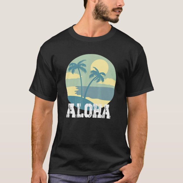 Camiseta Aloha Hawaii Havaii Palm Tree Surf Para Mulheres M (Frente)