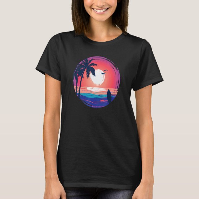 Camiseta Aloha Hawaii Hawaiian Island Palm Beach Surfboard  (Frente)