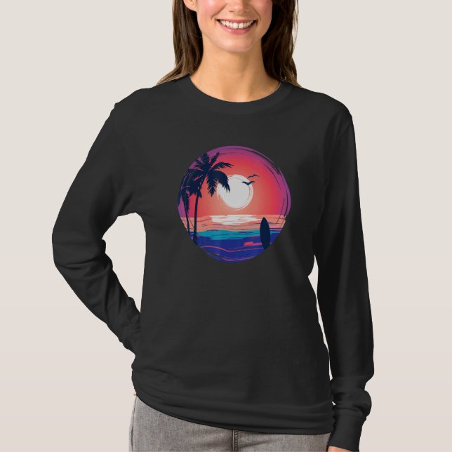 Camiseta Aloha Hawaii Hawaiian Island Palm Beach Surfboard  (Frente)