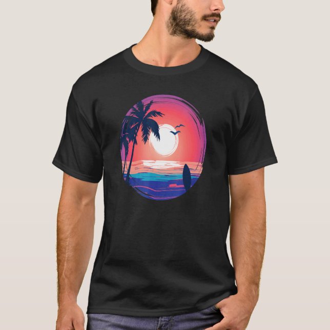 Camiseta Aloha Hawaii Hawaiian Island Palm Beach Surfboard  (Frente)