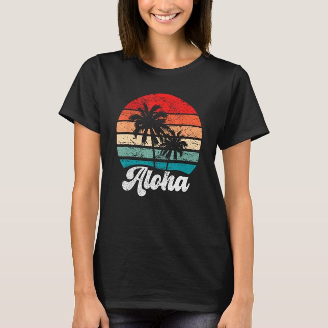 Camiseta Aloha Hawaii Hawaiian Island Palm Tree Beach Retro (Frente)