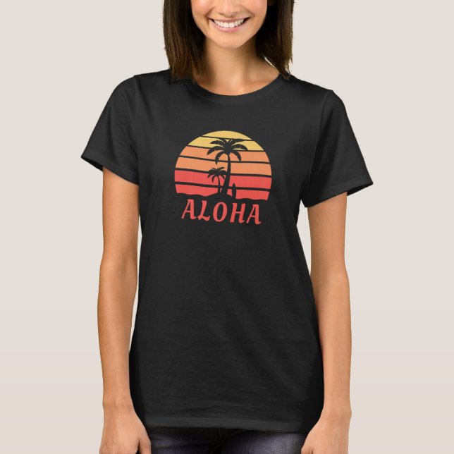 Camiseta Aloha Hawaii Hawaiian Island Palm Trees Beach Surf (Frente)