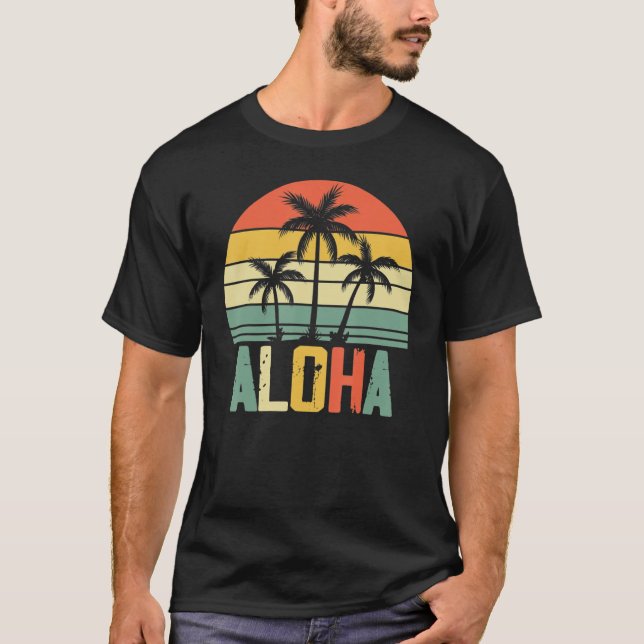 Camiseta Aloha Hawaii Hawaiian Island Shirt Palm Beach Surf (Frente)