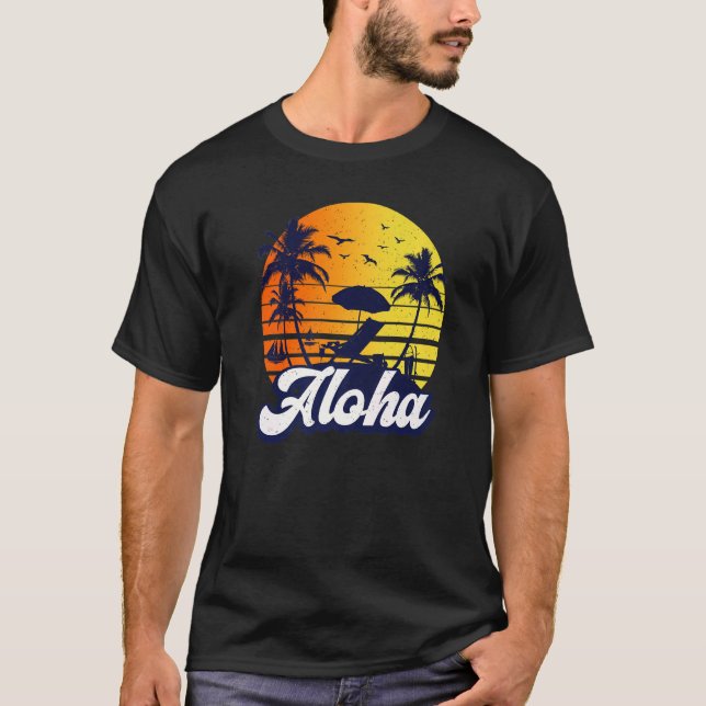 Camiseta Aloha Hawaii Hawaiian Sunset Beach Retro Premium (Frente)