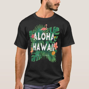 Camiseta Aloha Hawaii Ilha Havaiana Estado Flamingo Palm a