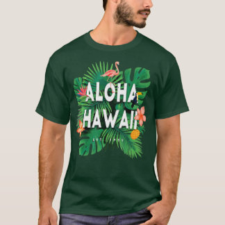 Camiseta Aloha Hawaii Ilha Havaiana Estado Flamingo Palm a