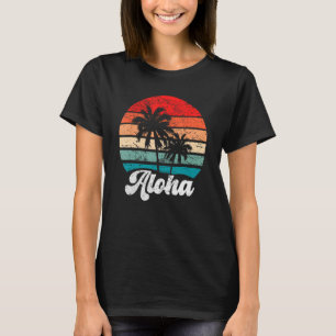 Camiseta Aloha Hawaii, Ilha Havaiana Palm Tree Beach Retro