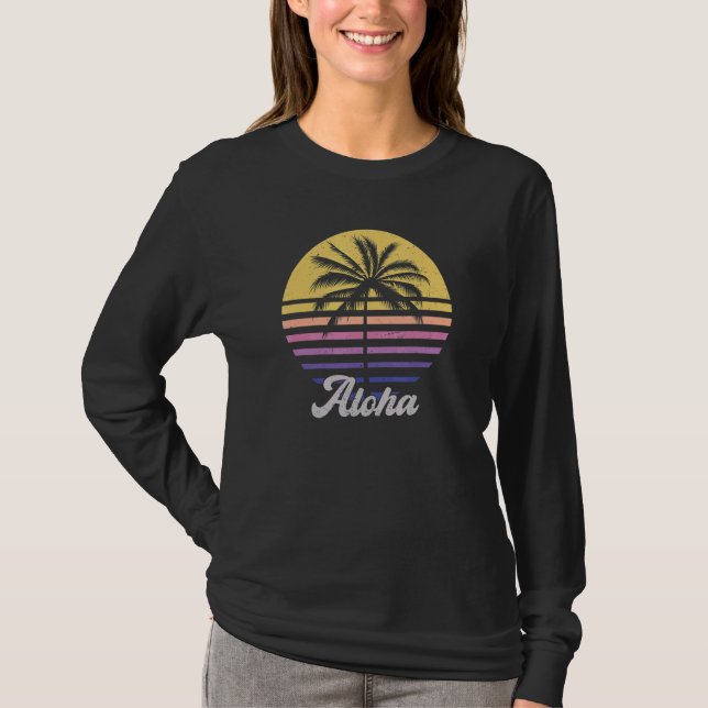 Camiseta Aloha Hawaii, Ilha Havaiana Palm Tree Beach Vint (Frente)