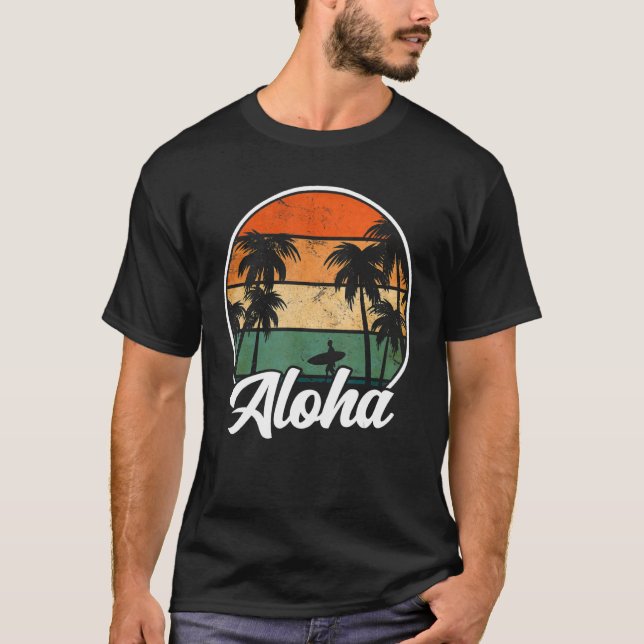 Camiseta Aloha Hawaii Ilha Hawaii Palm Beach Surfboar (Frente)