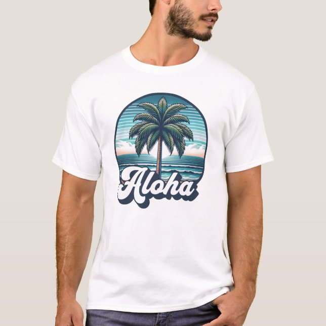 Camiseta Aloha Hawaii Ilhas Hawaii Palm Tree Beach Vacay (Frente)
