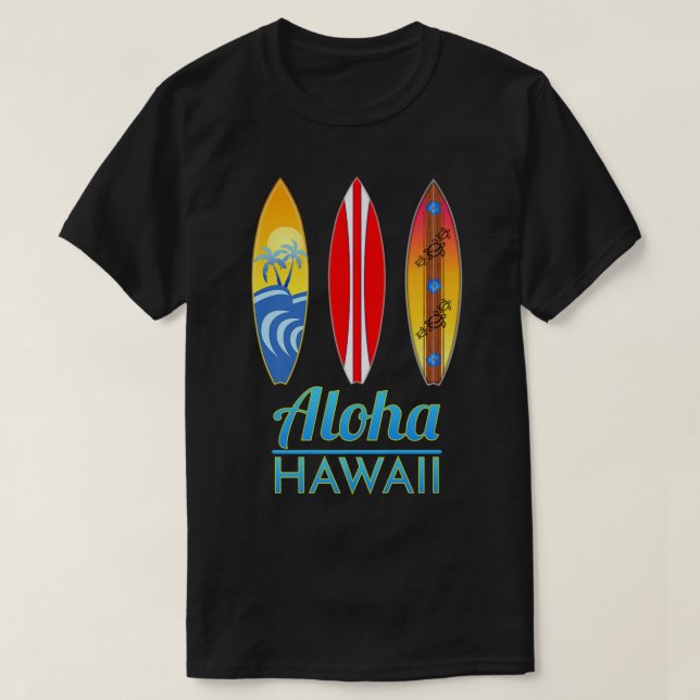 Camiseta Aloha Hawaii - Pranchas retroativas surfando765 (Frente do Design)