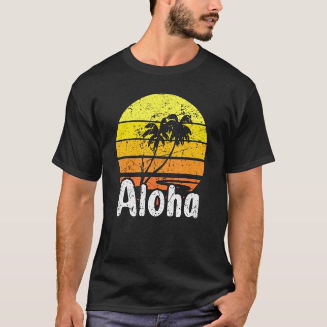 Camiseta Aloha Hawaii Surfing Retro Sunset 2 (Frente)