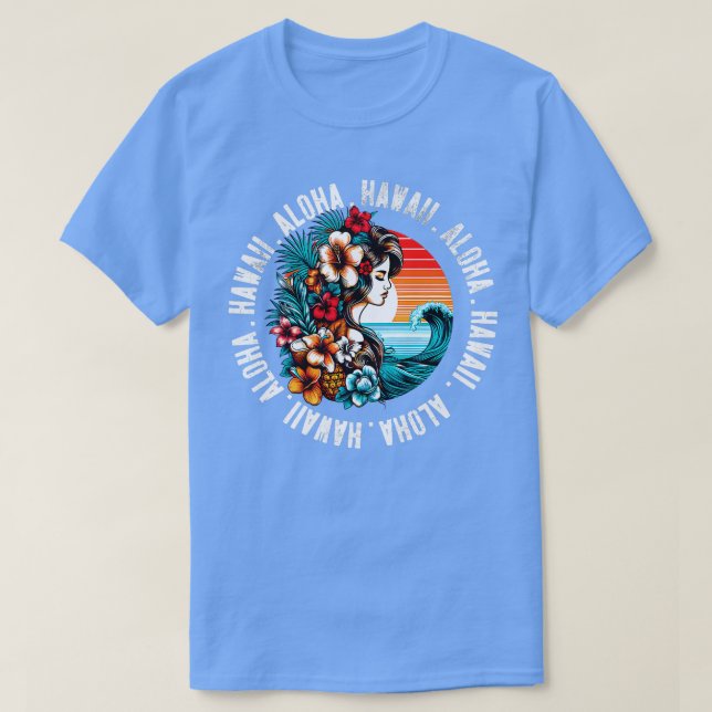 Camiseta Aloha Hawaii Tropical Hawaii - Retro Palm Tree Sun (Frente do Design)