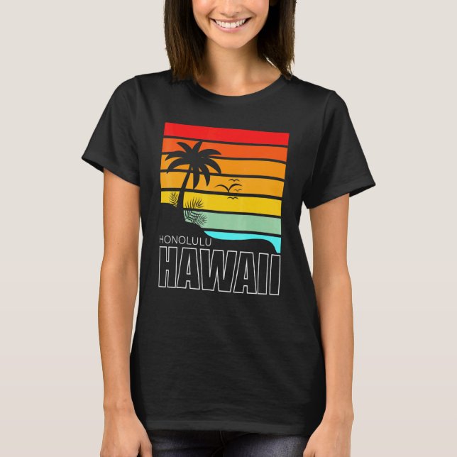 Camiseta Aloha Hawaiian Beach Palm Trees Summer Retro Honol (Frente)