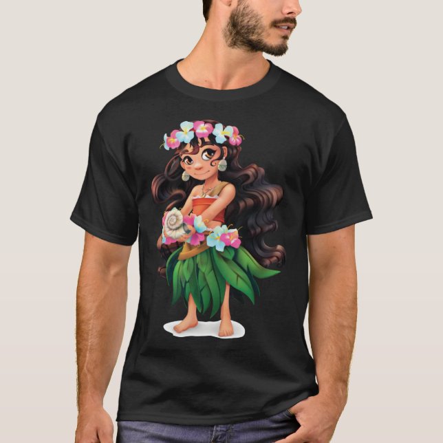Camiseta Aloha Hawaiian Girl Dancer  Detailed Graphic (Frente)